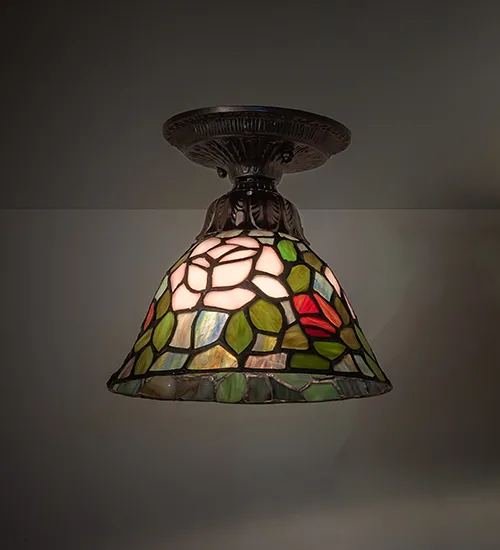 8" Wide Tiffany Rosebush Flushmount