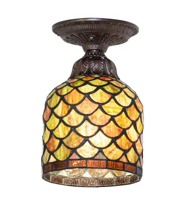 Invite the splendor of Mother Nature in all of its natural beauty. An Acorn-styled; Autumn multi-colored Art Glass Shade features Greens; Browns; and Golden tones; created with the famous Meyda Tiffany copper foil construction. Place this ceiling fixture over a bar; island; or counter to make a design statement. The Acorn Flush Mount is included in our American-designed; handcrafted Stained Glass Lighting Collection. The fixture is UL and cUL listed for dry and damp locations. Each shade is a unique work of art with color variations based on natural ingredients inherent in the glass.