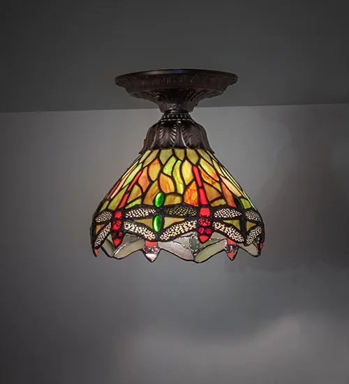 7" Wide Tiffany Hanginghead Dragonfly Flushmount