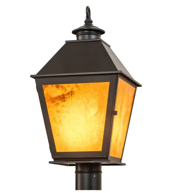 A classic lantern fixture handcrafted of Solid Brass. The Turin post mount is inspired by traditional streetlights that illuminate the world's most famous pathways. A Honey Ripple Art Glass lens diffuses ambient illumination from a frame and decorative finial featured in a Craftsman Brown finish. The handsome post mount can be installed on columns and posts on patios and decks while providing beautiful ambient lighting in fine homes and other spaces. The Turin Post Mount is featured in our American-made; American-designed; handmade Traditional Lighting Collection; which is manufactured in Yorkville; New York. UL & cUL are listed for dry; damp; and wet locations.