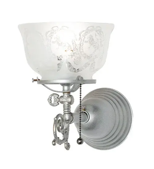 Every Meyda Tiffany item is a unique handcrafted work of art. Natural variations in the wide array of materials that we use to create each Meyda product make every item a masterpiece of its own. Photographs are a general representation of the product. Colors and designs will vary. Collection: Revival Finish: Light Sandstone Glass: Clear & Frosted Glass Width: 7.00" Height: 10.00" Length: 11.00" Weight: 2.00 lb Number of Bulbs: 1 Maximum Wattage: 60.00 W Bulb Type: G16.5 Bulb Base: E26 Material: Steel Country of Origin: USA Safety Rating: Damp - alternate view