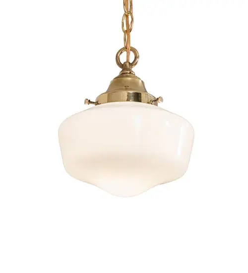 Restore the past with this appealing ceiling pendant featuring a beautifully formed White Opal Schoolhouse Glass shade. The fixture is enhanced with Solid Brass hardware featuring a Hand-Polished Premium Finish. This vintage-style lighting fixture offers a refined yet consistent; distinctive design that originated in traditional schoolhouses and public buildings in the early 1920s. The ceiling fixture is perfect for dining spaces and corridors in structures from Wells; Maine; to Columbia County; New York; to Canaan; Pennsylvania. The overall height ranges from 16 to 51 inches; and the chain can be easily adjusted in the field. The Revival Schoolhouse Traditional Globe Pendant is included in our American-designed; handcrafted Schoolhouse Lighting Collection. The fixture is UL & cUL listed for dry and damp locations. - alternate view