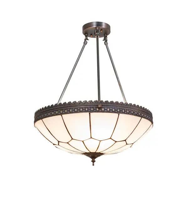Embrace the romantic look of this stunning art glass lighting design. The Brass ceiling fixture features a White Art Glass shade with a dramatic Honeycomb pattern created using the famous Meyda Tiffany copperfoil construction process. The ceiling fixture is enhanced with Weathered Antique Brass hardware and filigree accents. The fixture is perfect for illuminating fine dining areas and entryways in homes and hospitality locations from Biltmore; North Carolina; to Dumbarton Oaks in Washington; DC; to Montecito; California. The Vincent Honeycomb Semi-Flushmount is featured in our American-made; American-designed; handcrafted Quality Bent Glass Collection; which is manufactured in Yorkville; New York. The ceiling fixture is UL & cUL listed for dry and damp locations. The Quality Bent Glass division of Meyda Tiffany has been in the making for over 100 years. The company revolutionized the manufacturing process for high-temperature glass forming by custom building production capacity glass forming ovens and kilns. Today; we are still creating timeless masterpieces using tools and methods from when we supplied Tiffany Studios.