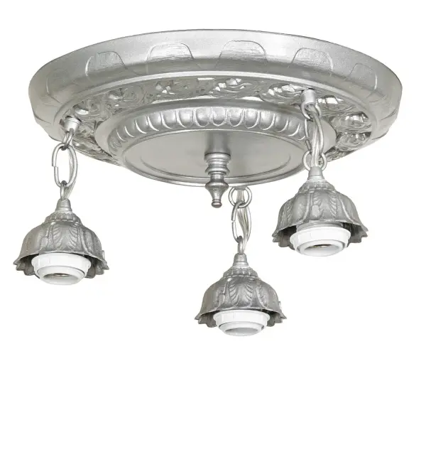 Every Meyda Tiffany item is a unique handcrafted work of art. Natural variations in the wide array of materials that we use to create each Meyda product make every item a masterpiece of its own. Photographs are a general representation of the product. Colors and designs will vary. Finish: Light Sandstone Width: 14.00" Height: 7.00" Length: 14.00" Weight: 11.00 lb Number of Bulbs: 3 Maximum Wattage: 60.00 W Bulb Type: A19 Bulb Base: E26 Material: Steel Country of Origin: CHINA Safety Rating: Damp