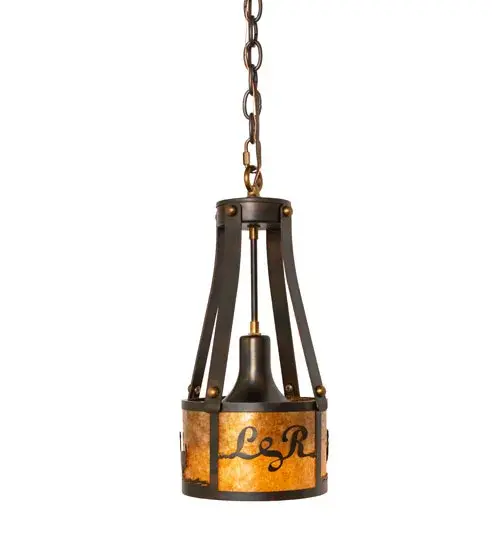 This Craftsman-styled mini pendant is personalized with the L&R logo and graphics featured in a handsome Dark Burnished Antique Copper finish. Soft ambient light is diffused beautifully through the Amber Mica lens. The fixture is perfect for installation in groups above bars; islands; counters; and tables. The overall height ranges from 23 to 54 inches as the chain can be easily adjusted on location. The Personalized Willows Wall Sconce is included in our American-made; American-designed; handcrafted Personalized Collection and manufactured in Yorkville; New York. The fixture is UL and cUL listed for dry and damp locations. This lighting fixture can be ordered by calling us and adding your business logo or family name for your next project. Please call for pricing and lead time. - alternate view
