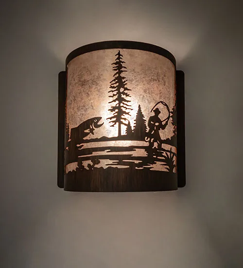 8" Wide Fly Fishing Right Wall Sconce