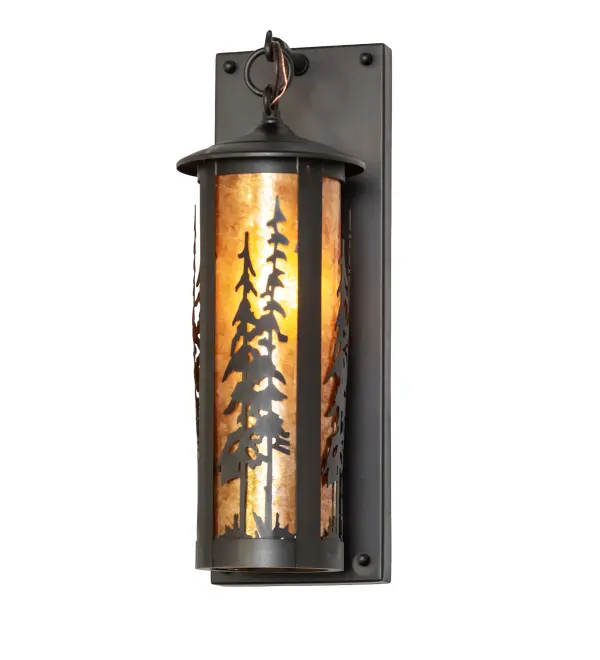 Handcrafted with exquisite beauty for both interior and outdoor lighting applications. This stunning cylindrical lantern features an Amber Mica lens that is enhanced with a Craftsman Brown finish. Display this wall sconce to illuminate the exterior of timber homes, inns, and other spaces from Traverse City, Michigan, to Lake Tahoe, Nevada, to Lake Geneva, Wisconsin. The Fulton Tall Pines Wall Sconce is featured in our American-made, American-designed, handcrafted Craftsman Signature Series and manufactured in Yorkville, New York. UL and cUL listed for dry, damp and wet locations. Our Build Your Own Craftsman Signature Series features unlimited combinations of styles. The collection is called Build Your Own because it is fully configurable and customizable from size and design to finish and lens color. Marine grade, solid brass, or copper raw materials are utilized to ensure items from the Craftsman Signature Series of outdoor and indoor lighting will stand the test of time, as these premium metals are impervious to most types of oxidation. Hand-applied Patina finishes on brass and copper are sealed with a clear varnish and, over time, may require gentle maintenance, such as wax, to delay or reverse the natural living finish attributes indicative of this finishing process. Patina finishes on brass and copper provide strong resistance to fading from sun exposure, will not chip or crack, and will not rust like a steel-framed item in the same conditions. Mica is less durable in outdoor locations but may be appropriate for mildly exposed areas. Choose from many style options or send us your concept today! Call today to learn how to use the configuration tool available on our website for an instant item number! Collection: Fulton Finish: Craftsman Brown Glass: Amber Mica Width: 5.00" Height: 15.00" Length: 6.00" Weight: 4.00 lb Number of Bulbs: 1 Maximum Wattage: 9.00 W Bulb Type: A19 Bulb Base: E26 Light Source: LED Material: Brass Country of Origin: USA Safety Rating: Wet LED