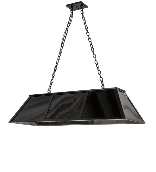 A handsome minimalist design is featured with a Black Opal Glass shade and enhanced with metal hardware in a Mirror Black finish... The oblong pendant is ideal for illuminating bars; billiard tables; kitchen islands; counters; and dining tables in residential and hospitality locations. The overall height of this pendant ranges from 22 to 72 inches; as the chain length can be easily adjusted on location to accommodate your specific lighting application needs. The Laquer Oblong Pendant is included in our American-made; American-designed; handcrafted Transitional Lighting Collection. UL and cUL listed for dry and damp locations.