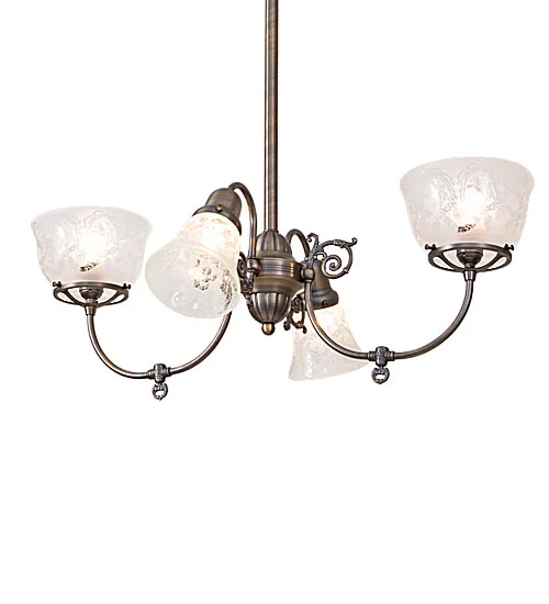 Revival Four Light Chandelier in Antique Brass
