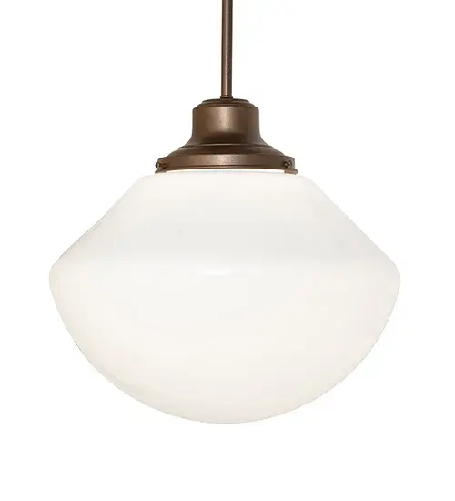 Restore the past with this appealing ceiling fixture featuring a beautifully formed White Opal Schoolhouse Glass shade with a traditional globe profile complemented by a Tyler Bronze finish. This vintage-style shade offers a refined yet consistent, distinctive design that originated in traditional schoolhouses and public buildings in the early 1920s. The shade is perfect for dining areas and corridors in homes, restaurants, and other public spaces. The Revival Schoolhouse Traditional Globe Pendant is included in our American-designed, handcrafted Schoolhouse Lighting Collection. The fixture is UL and cUL listed for dry and damp locations. The fixture is featured in the Illinois Fire Museum in Springfield, Illinois. Collection: Revival Finish: Tyler Bronze Glass: White Opal Glass Width: 16.00" Height: 42.00" Length: 16.00" Weight: 5.00 lb Number of Bulbs: 1 Maximum Wattage: 60.00 W Bulb Type: A19 Bulb Base: E26 Material: Brass Country of Origin: USA Safety Rating: Damp - alternate view