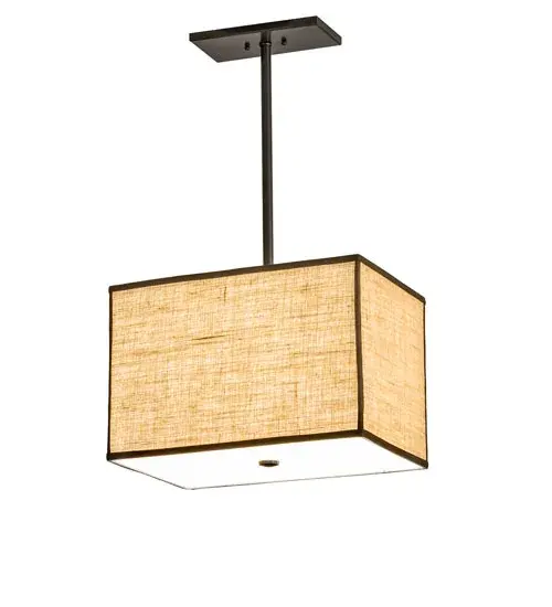A handsome minimalist design is featured with a Natural Burlap shade and enhanced with a Statuario Idalight bottom diffuser. The fixture is enhanced with Timeless Bronze finished hardware and frame. The oblong pendant is ideal for illuminating bars; kitchen islands; counters; and dining tables in residential and hospitality locations. The Quadrato Lounge Oblong Pendant is included in our American-made; American-designed; handcrafted Transitional Lighting Collection. The fixture is UL and cUL listed for dry and damp locations; but we don't recommend installing it in a space that experiences a lot of moisture due to the fabric shade. - alternate view