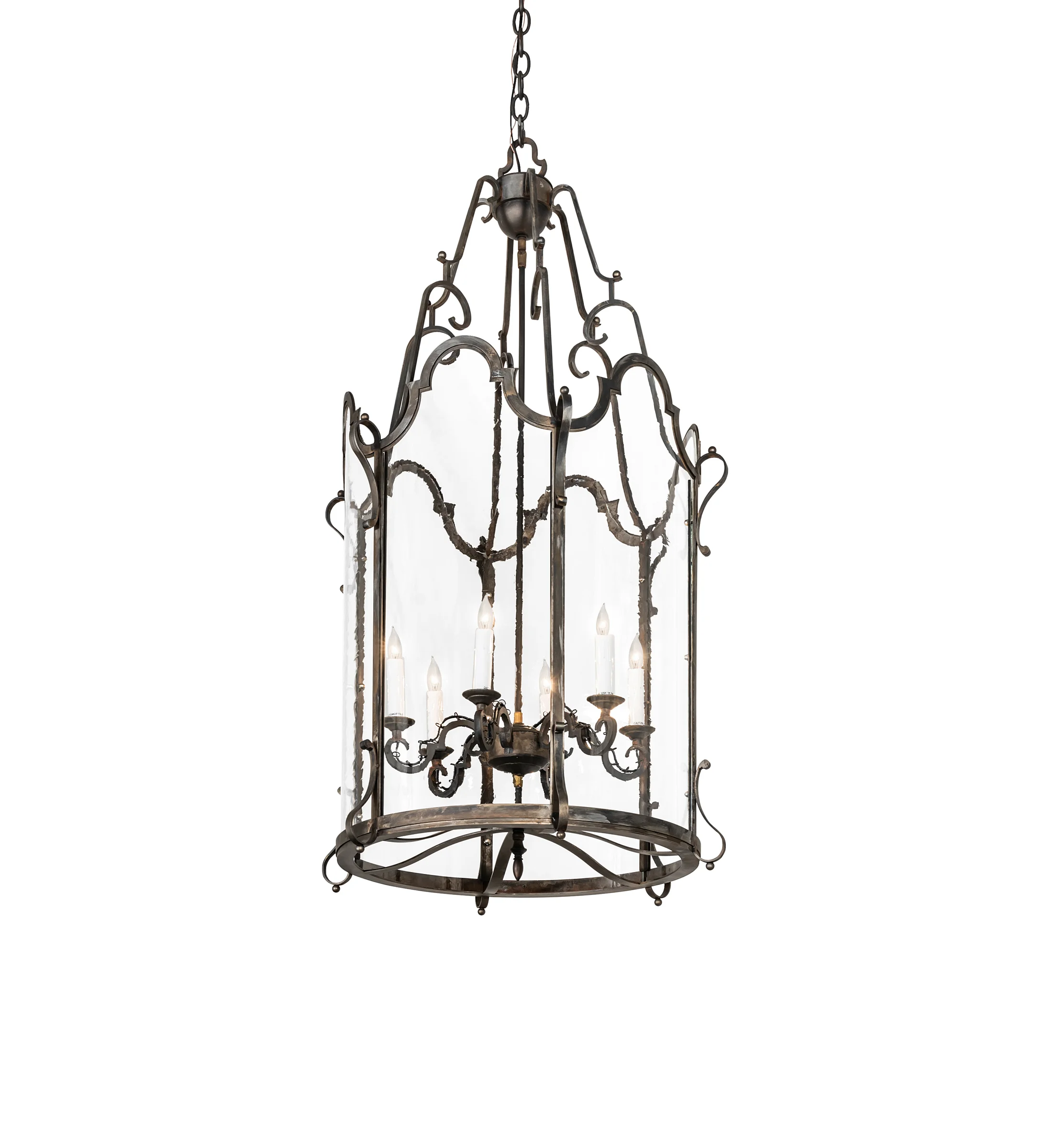 Dubrek Six Light Foyer Lantern in Blackened Steel