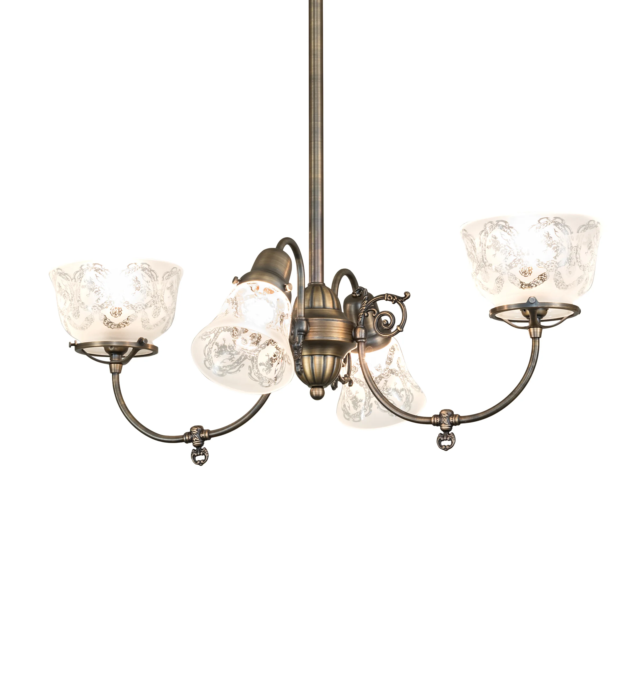 Revival Four Light Chandelier in Antique Brass