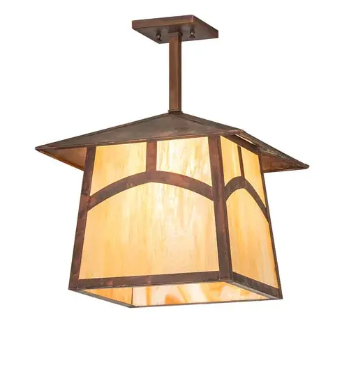 Handcrafted of Solid Copper; this handsome Craftsman-style Brass ceiling pendant is inspired by the Arts and Crafts movement. The minimalist Hill Top design is featured on a Beige Iridescent Glass lens; with a frame and hardware finished in Vintage Copper. The fixture is perfect for illuminating the interior and exterior of timber homes; modern farmhouses; and other spaces. The Stillwater Hill Top Pendant is included in our American-made; American-designed; handcrafted Craftsman Signature Series and manufactured in Yorkville; New York. UL and cUL listed for dry; damp; and wet locations. Our Build Your Own Craftsman Signature Series features unlimited combinations of styles. The collection is called Build Your Own because it is fully configurable and customizable from size and design to finish and lens color. Marine grade; solid brass; or copper raw materials are utilized to ensure items from the Craftsman Signature Series of outdoor and indoor lighting will stand the test of time; as these premium metals are impervious to most types of oxidation. Hand-applied Patina finishes on brass and copper are sealed with a clear varnish and over time; may require gentle maintenance; such as wax; to delay or reverse the natural living finish attributes indicative of this finishing process. Patina finishes on brass and copper provide strong resistance to fading from sun exposure; will not chip or crack; and will not rust like a steel-framed item in the same conditions. Choose from many style options; or send us your concept today! Call today to learn how to use the configuration tool available on our website for an instant item number! - alternate view