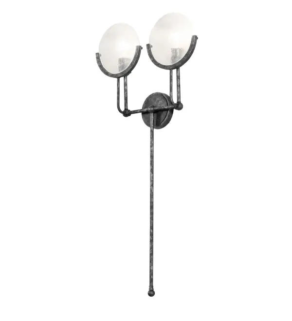 A wall luminaire that exudes style and craftsmanship. Offering a captivating mix of traditional and industrial designs; this unique luminaire features two Clear Fused Glass round lenses in a lavish crescent frame. The extensive stem is embraced by a Gunmetal finished wall plate with distinct industrial-styled grooves and accents. The eye-catching wall sconce is perfect for large rooms in residences and; lobbies and corridors in hospitality and commercial settings. The Winthrop Wall Sconce is included in our American-made; American-designed; handcrafted Transitional Collection and manufactured in Yorkville; New York. UL and cUL listed for dry and damp locations.