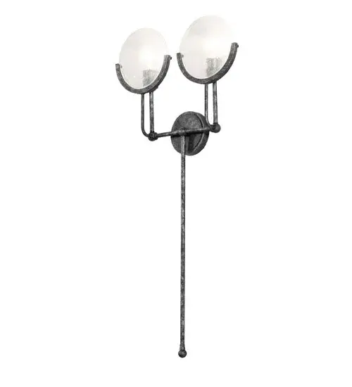 A wall luminaire that exudes style and craftsmanship. Offering a captivating mix of traditional and industrial designs; this unique luminaire features two Clear Fused Glass round lenses in a lavish crescent frame. The extensive stem is embraced by a Gunmetal finished wall plate with distinct industrial-styled grooves and accents. The eye-catching wall sconce is perfect for large rooms in residences and; lobbies and corridors in hospitality and commercial settings. The Winthrop Wall Sconce is included in our American-made; American-designed; handcrafted Transitional Collection and manufactured in Yorkville; New York. UL and cUL listed for dry and damp locations. - alternate view