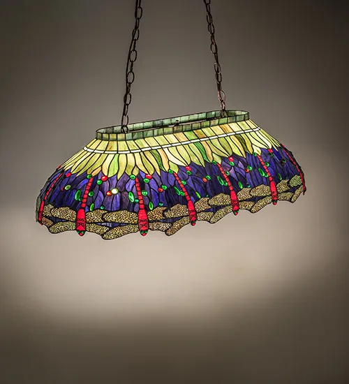 40" Long Tiffany Hanging Head Dragonfly Oblong Pendant