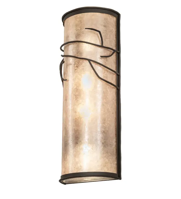 This attractive lighting design features silhouetted tree branches that appear like a mid-winter shadow from a crisp full moon and mesmerize with a striking look inspired by Mother Nature. The stunning Silver Mica lens is complemented with Crystal Idalight top and bottom diffusers. Two lamps bring out the beauty of the mica while two additional lamps provide upward ambient illumination and downward functional lighting. The lamps benefit from separate circuits to give you precise dimming control over three layers of light to create the perfect ambiance in the space. The frame and hardware featured in Oil Rubbed Bronze finish. This gorgeous wall sconce perfectly complements any residential or commercial environment, especially in hallways and dining areas in timber frame homes, camps, and restaurant settings. A matching Branches Right Wall Sconce, is also available to enhance any space. The Branches Left Wall Sconces are included in our American-made, American-designed, handcrafted Nature Inspired Collection and manufactured in Yorkville, New York. UL and cUL listed for dry and damp locations. Collection: Branches Finish: Oil Rubbed Bronze Glass: Silver Mica/Crystal Idalight Width: 12.00" Height: 32.00" Length: 6.50" Weight: 14.00 lb Number of Bulbs: 2 Maximum Wattage: 9.00 W Bulb Type: A19 Bulb Base: E26 Light Source: LED Material: Steel Country of Origin: USA Safety Rating: Damp LED