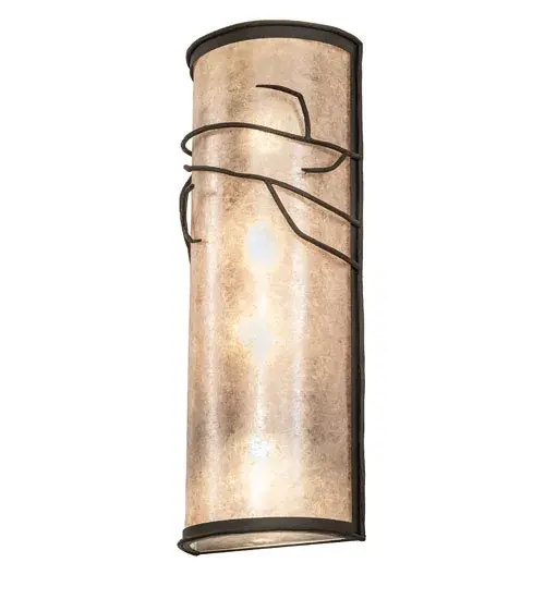This attractive lighting design features silhouetted tree branches that appear like a mid-winter shadow from a crisp full moon and mesmerize with a striking look inspired by Mother Nature. The stunning Silver Mica lens is complemented with Crystal Idalight top and bottom diffusers. Two lamps bring out the beauty of the mica while two additional lamps provide upward ambient illumination and downward functional lighting. The lamps benefit from separate circuits to give you precise dimming control over three layers of light to create the perfect ambiance in the space. The frame and hardware featured in Oil Rubbed Bronze finish. This gorgeous wall sconce perfectly complements any residential or commercial environment, especially in hallways and dining areas in timber frame homes, camps, and restaurant settings. A matching Branches Right Wall Sconce, is also available to enhance any space. The Branches Left Wall Sconces are included in our American-made, American-designed, handcrafted Nature Inspired Collection and manufactured in Yorkville, New York. UL and cUL listed for dry and damp locations. Collection: Branches Finish: Oil Rubbed Bronze Glass: Silver Mica/Crystal Idalight Width: 12.00" Height: 32.00" Length: 6.50" Weight: 14.00 lb Number of Bulbs: 2 Maximum Wattage: 9.00 W Bulb Type: A19 Bulb Base: E26 Light Source: LED Material: Steel Country of Origin: USA Safety Rating: Damp LED - alternate view