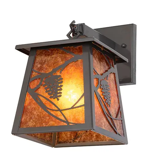 Every Meyda Tiffany item is a unique handcrafted work of art. Natural variations in the wide array of materials that we use to create each Meyda product make every item a masterpiece of its own. Photographs are a general representation of the product. Colors and designs will vary. Collection: Whispering Pines Finish: Exterior Oil Rubbed Bronze Glass: Amber Mica Width: 7.00" Height: 12.00" Length: 11.00" Weight: 3.00 lb Number of Bulbs: 1 Maximum Wattage: 60.00 W Bulb Type: A19 Bulb Base: E26 Material: Steel Country of Origin: USA Safety Rating: Damp - alternate view