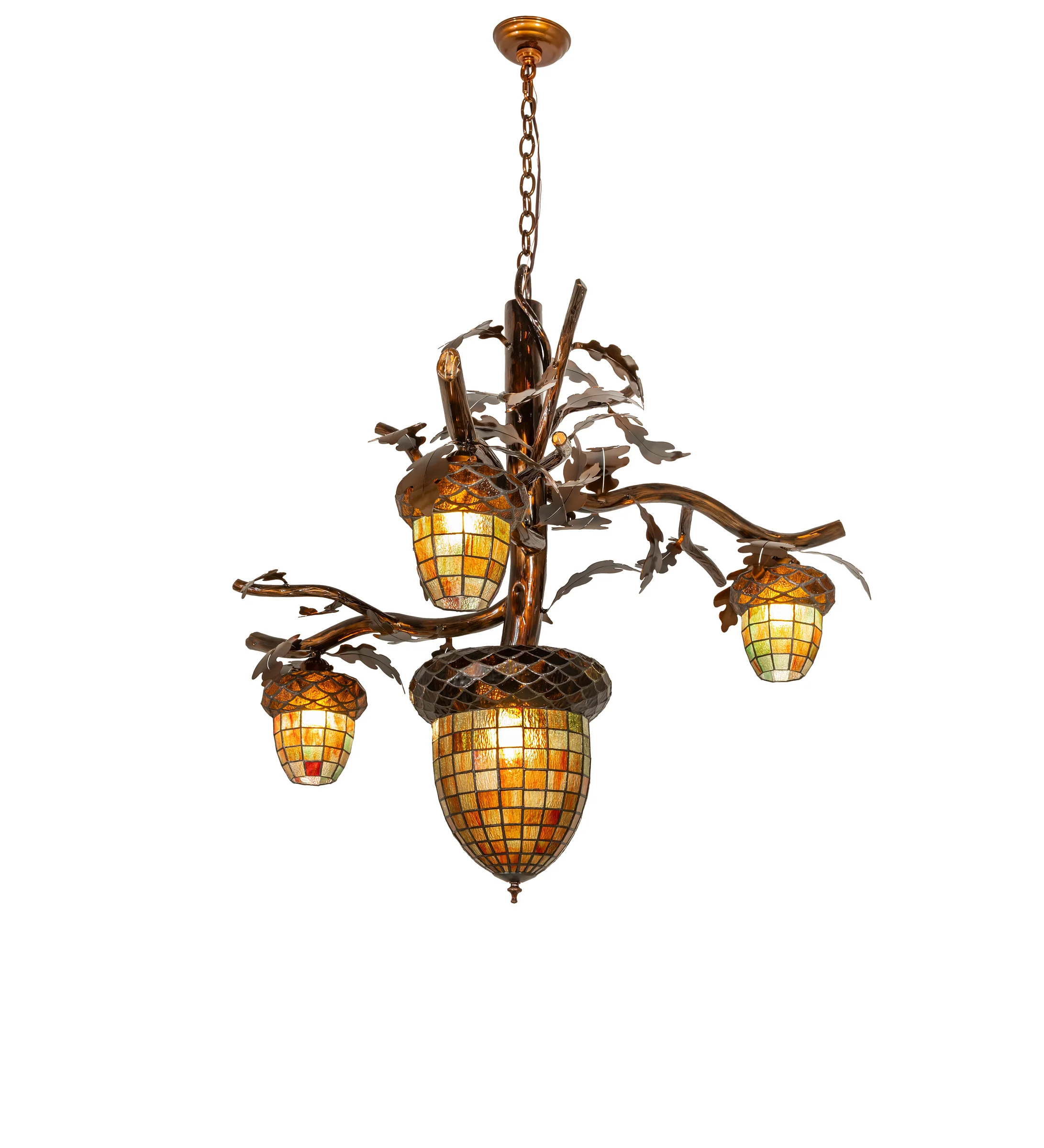 Acorn Branch Four Light Chandelier in Light Burnished Transparent Copper