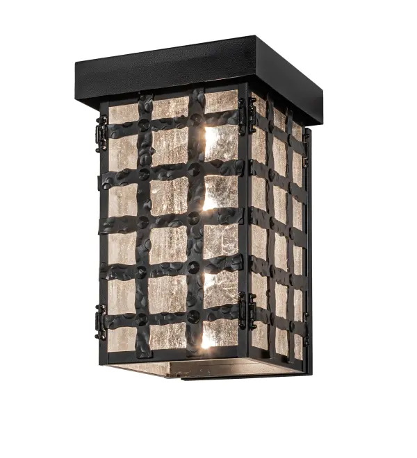 A breathtaking and handsome wall luminaire; Clavos infuses intriguing style with a latticework; frame; and matching hardware featured in Black Satin Wrought Iron. The lantern is designed with a multiple windowpane effect highlighted with a luminescent Clear Seeded Glass lens. The fixture is ideal for illuminating walls and facades in outdoor residential; hospitality; and commercial locations. The Clavos Wall Sconce is included in our American-made; American-designed; handcrafted Gothic Lighting Collection and manufactured in Yorkville; New York. UL and cUL are listed for dry; damp; and wet locations.