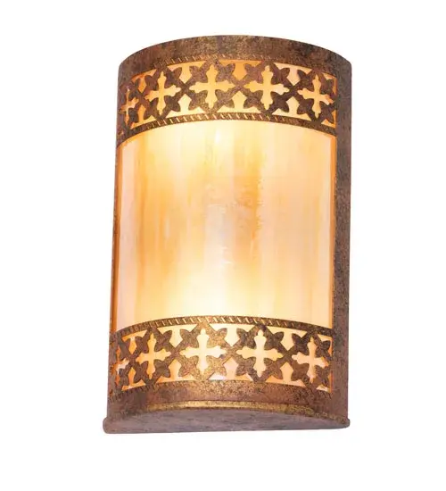 Offering a blend of timeless craftsmanship and classic design. Cardiff brings home unsurpassed quality and shapely appeal. The Beige Iridescent Glass shade features stunning Gothic-styled accents. Cardiff is enhanced with a dramatic design and frame offered in an Autumn Leaf finish. The exquisite wall sconce beautifully illuminates dining areas and corridors in fine homes and restaurants. The Cardiff Wall Sconce is included in our American-made, American-designed, handcrafted Gothic Lighting Collection and is manufactured in Yorkville, NY. The fixture is UL and cUL listed for dry and damp locations. Collection: Cardiff Finish: Autumn Leaf Glass: Beige Iridescent Glass Width: 8.00" Height: 12.00" Length: 3.50" Weight: 4.50 lb Number of Bulbs: 2 Maximum Wattage: 60.00 W Bulb Type: A19 Bulb Base: E26 Material: Steel Country of Origin: USA Safety Rating: Damp - alternate view