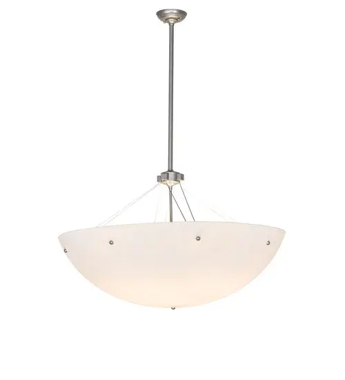 Bring elegance and grace into lobbies, foyers, and other large spaces with Cypola. The Whitestone Idalight pendant complements nearly any decor, from classic to contemporary. This unique textured shade is complemented with a stunning Nickel finish. The overall height ranges from 24 to 48 inches, and the chain easily adjusts on location to meet your exact lighting requirements. The Cypola Alabaster Inverted Pendant is included in our American-made, American-designed, handcrafted Cypola Collection and is manufactured in Yorkville, New York. UL and cUL listed for dry and damp locations. Collection: Cypola Finish: Nickel Glass: Whitestone Idalight Width: 36.00" Height: 24.00" Length: 36.00" Weight: 13.00 lb Number of Bulbs: 8 Maximum Wattage: 60.00 W Bulb Type: A19 Bulb Base: E26 Material: Steel Country of Origin: USA Safety Rating: Damp - alternate view