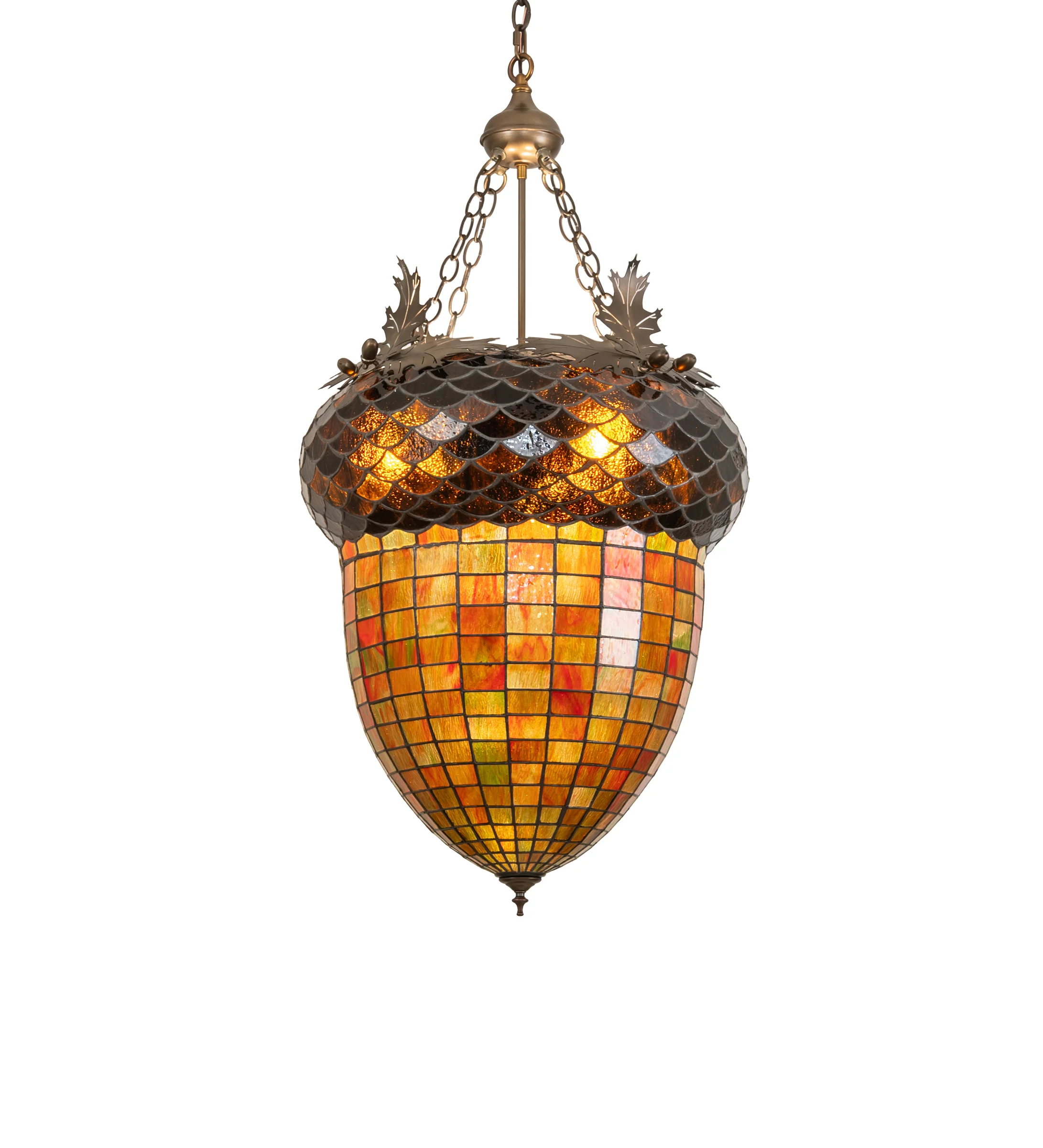 Acorn & Oak Leaf Three Light Pendant in Antique Copper