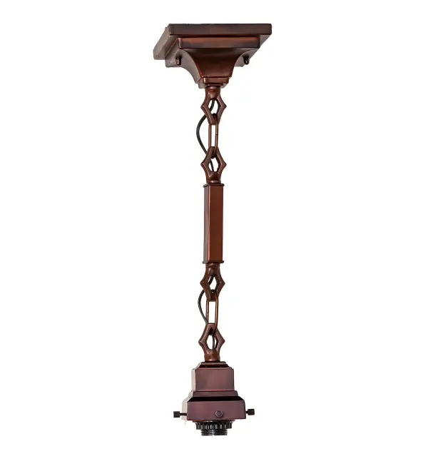 Ornate with decorative accents; this ceiling pendant hardware features a stylish design and is finished in warm; hand-applied Mahogany Bronze. The Bungalow Pendant Hardware is included in our American-designed; handcrafted Decorative Hardware Collection. The hardware is UL and cUL listed for dry and damp locations.