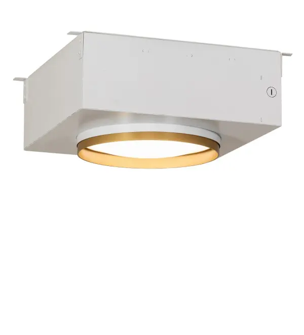This recessed downlight offers high-performance illumination from energy-efficient Integral LEDs. The frame features a Goldtastic and White finish, paired with a Statuario Idalight lens the fixture is suitable for various environments, including residential, commercial, hospitality, and architectural spaces. The Felix Recessed Ceiling Light is featured in our American-made, American-designed, handcrafted Architectural Lighting Collection. It is manufactured in Yorkville, New York. It is UL and cUL listed for dry and damp locations. Collection: Felix Finish: Goldtastic / Gloss White Glass: Statuario Idalight Width: 17.00" Height: 7.50" Length: 17.00" Weight: 25.00 lb Maximum Wattage: 35.00 W Bulb Base: INTEGRAL Light Source: LED Color Temperature: 3000 K Material: Steel Country of Origin: USA Safety Rating: Damp LED