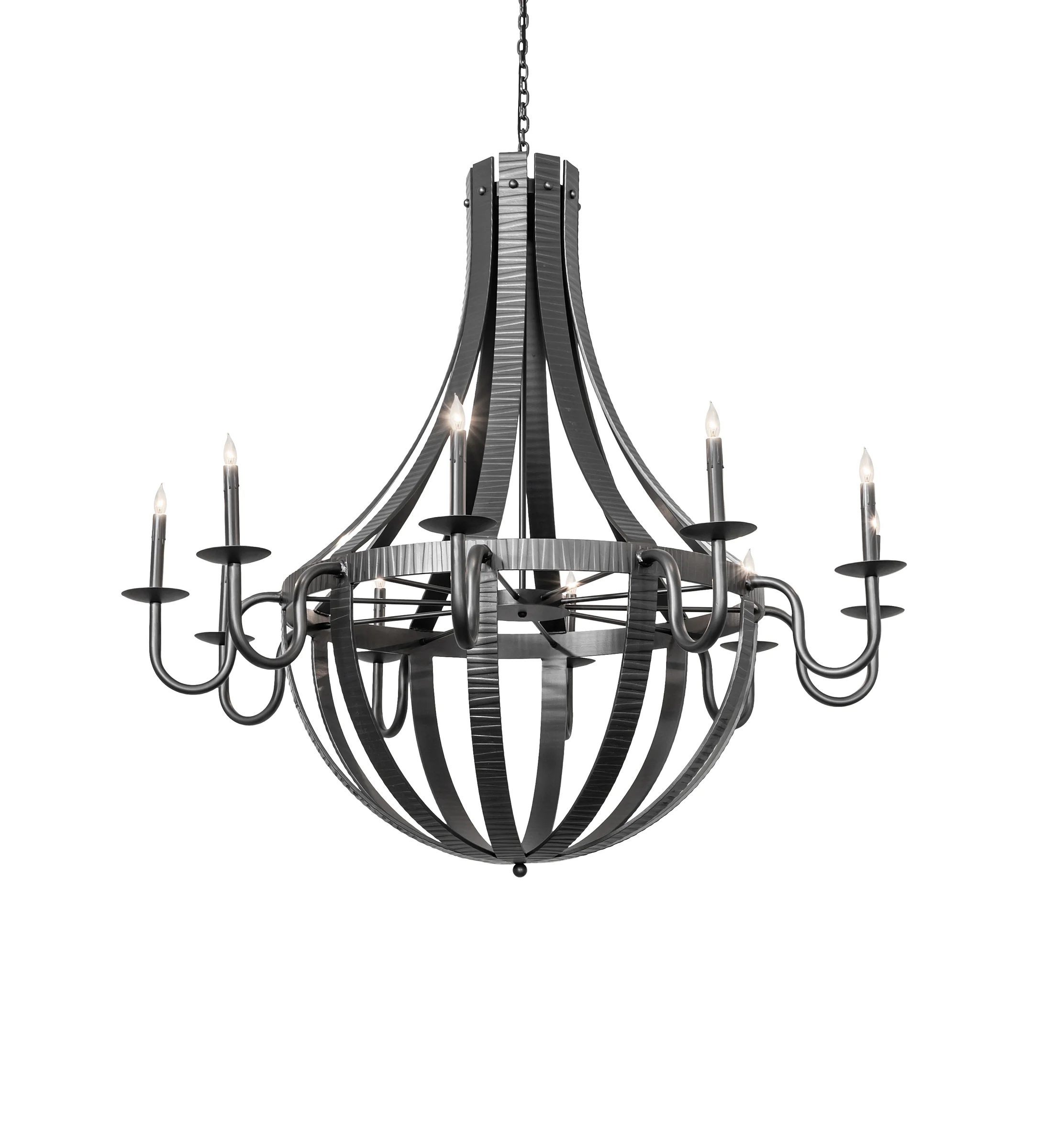 Barrel Stave Ten Light Chandelier in Wrought Iron