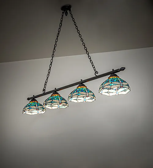 68" Long Tiffany Dragonfly 4 Light Island Pendant