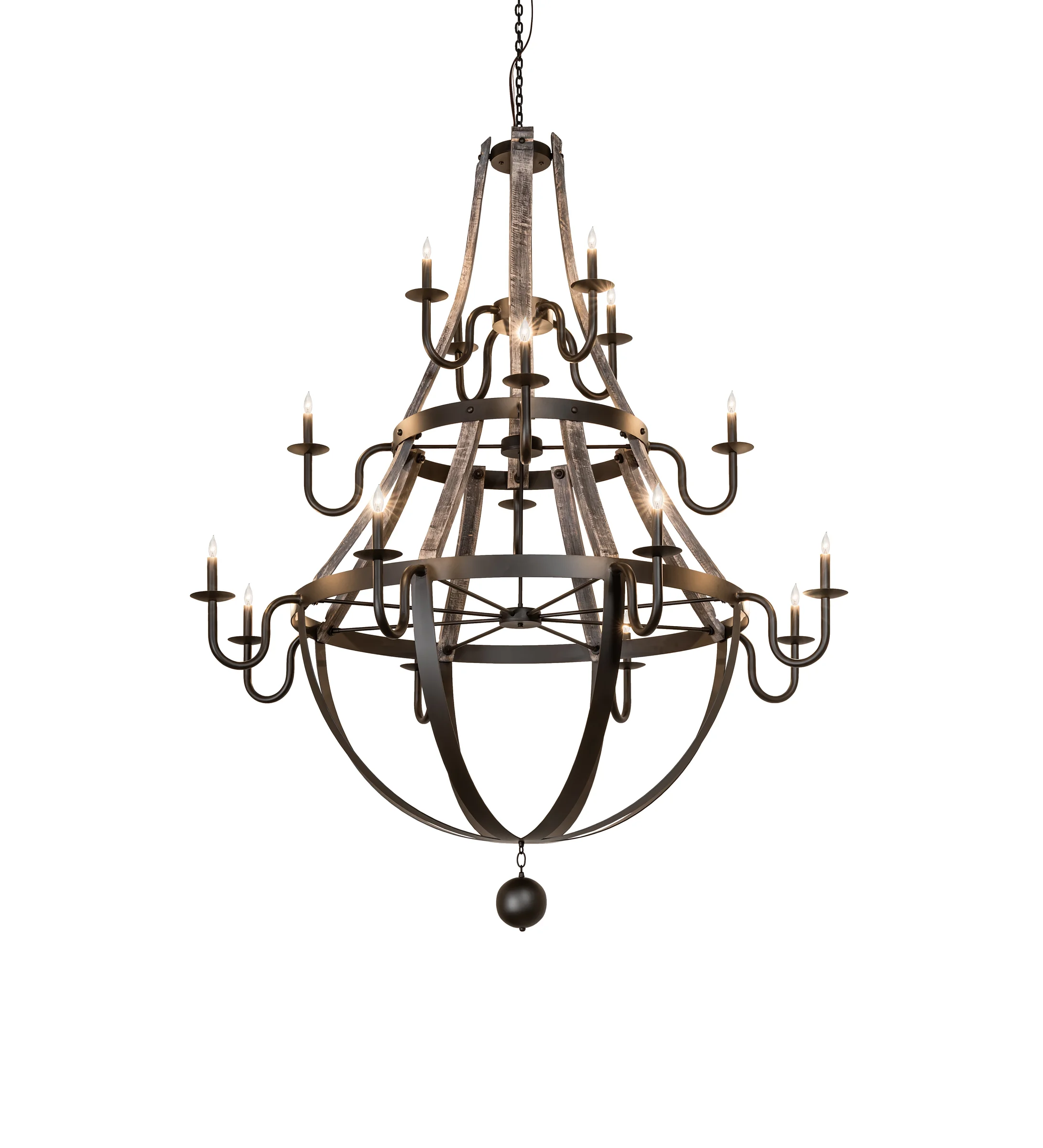 Barrel Stave 16 Light Chandelier in Oil Rubbed Bronze/Gray Reclaimed Elm