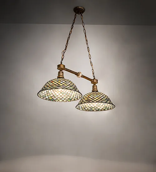 37" Wide Tiffany Fishscale 2 Light Island Pendant