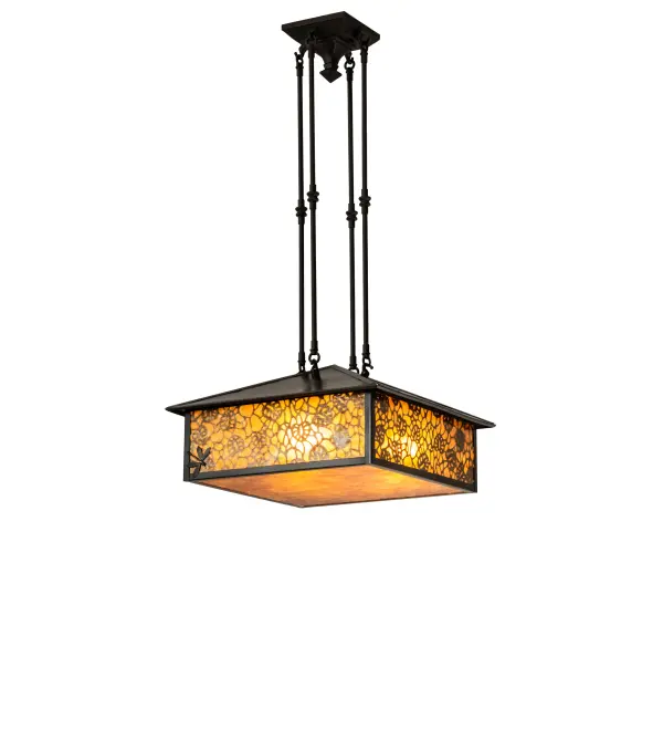 Delicately etched Lotus Leaves appear to fall gracefully in the air while adorning this dramatic Solid Brass ceiling fixture. This exquisite nature inspired pendant combines handsome Craftsman styling with an elegant luxurious design which features an Amber Mica diffuser complemented with Craftsman Brown and Oil Rubbed Bronze finishes. The Seneca Lotus Leaf Pendant is featured in our American made; American designed handcrafted Craftsman Signature Series. Manufactured in Yorkville; New York. UL and cUL listed for dry and damp locations.