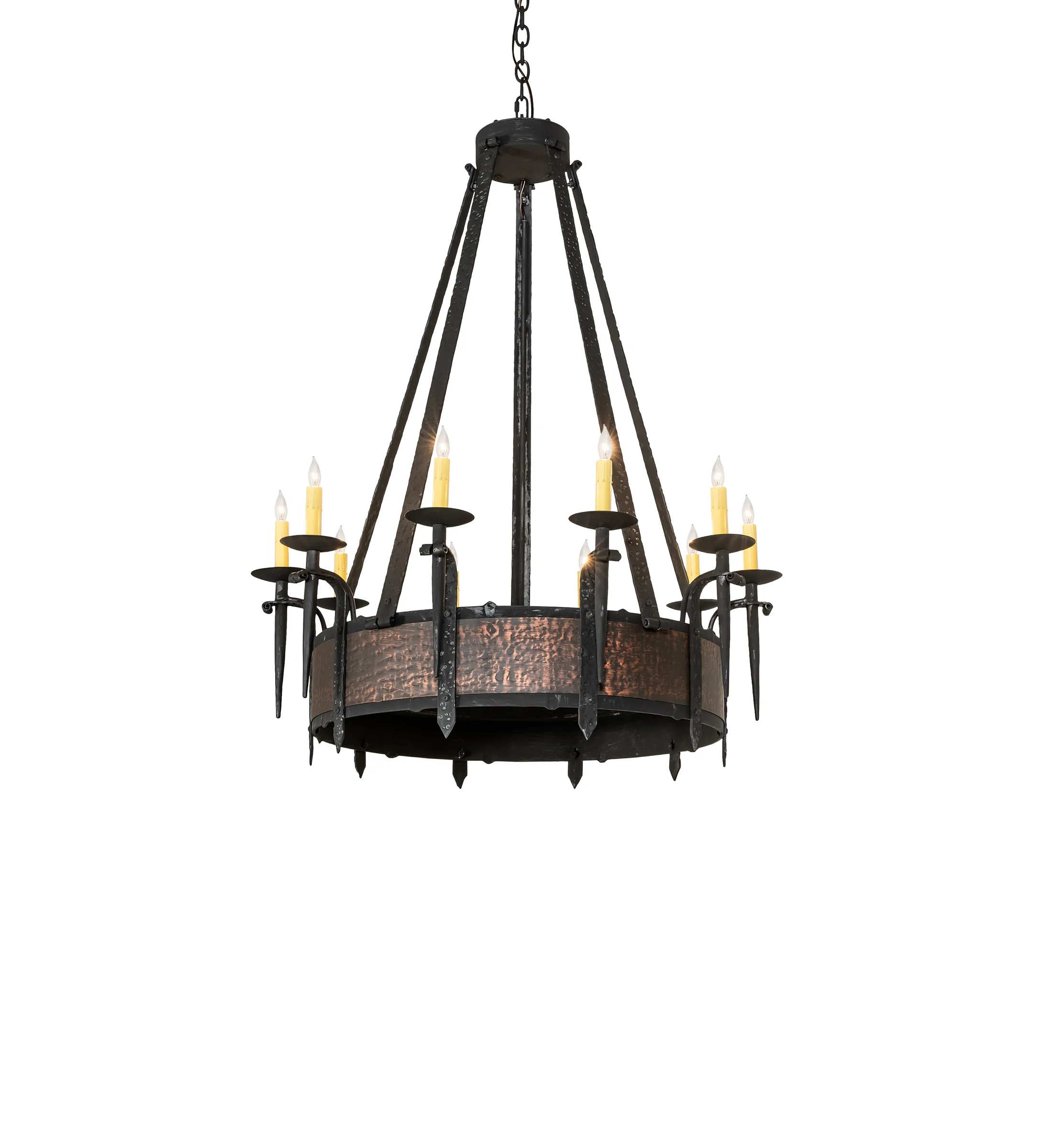 Costello Ten Light Chandelier in Costello Black & Blackened Textured Copper