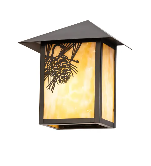 Invite the beauty of nature into your home with a charming ceiling fixture featuring metal accents designed as a Pinecone; Pine needles; and branches. Experience the warm beauty of a Beige Iridescent Glass diffuser enhanced with a Black Patina finish. The Brass ceiling fixture is ideal for illuminating hallways and dining spaces in fine homes; lodges; and modern farmhouses. To create a complete design statement; complement this fixture with the Seneca Whispering Pines Right Wall Sconce; Model 290079. The Whispering Pines Flushmount is featured in our American-made; American-designed; handcrafted Craftsman Signature Series; which is manufactured in Yorkville; New York. It is UL and cUL listed for dry and damp locations. Our Build Your Own Craftsman Signature Series features unlimited combinations of styles. The collection is called Build Your Own because it is fully configurable and customizable from size and design to finish and lens color. Marine-grade; solid brass; or copper raw materials are utilized to ensure items from the Craftsman Signature Series of outdoor and indoor lighting will stand the test of time; as these premium metals are impervious to most types of oxidation. Hand-applied Patina finishes on brass and copper are sealed with a clear varnish and over time; may require gentle maintenance; such as wax; to delay or reverse the natural living finish attributes indicative of this finishing process. Patina finishes on brass and copper provide strong resistance to fading from sun exposure; will not chip or crack; and will not rust like a steel-framed item in the same conditions. Choose from many style options; or send us your concept today! Call today to learn how to use the configuration tool on our website to get an instant item number!
