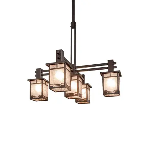 Every Meyda Tiffany item is a unique handcrafted work of art. Natural variations in the wide array of materials that we use to create each Meyda product make every item a masterpiece of its own. Photographs are a general representation of the product. Colors and designs will vary. Collection: Roylance Finish: Mahogany Bronze Glass: Silver Mica Width: 36.00" Height: 70.00" Length: 36.00" Weight: 32.00 lb Number of Bulbs: 5 Maximum Wattage: 60.00 W Bulb Type: A19 Bulb Base: E26 Material: Steel Country of Origin: USA Safety Rating: Damp - alternate view
