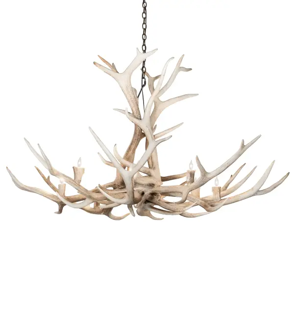 A massive Elk Antler design comes to light. Capture the rustic charm of naturally shed; hand-selected Elk Antlers. No animals are harmed; and all Antlers are 100 percent authentic. This stunning chandelier is adorned with eight complementary candles that project beautiful ambient illumination. The overall height range is 38 to 73 inches and can be adjusted; more chain can be requested upon ordering. The Antlers Elk Chandelier is featured in our American-manufactured; American-designed Antlers Lighting Collection and is made in the United States. The fixture is UL and cUL listed for dry locations; and is handcrafted using sustainably harvested; naturally shed Antlers. No two antlers are precisely alike; and natural variations may be expected from each one-of-a-kind piece.