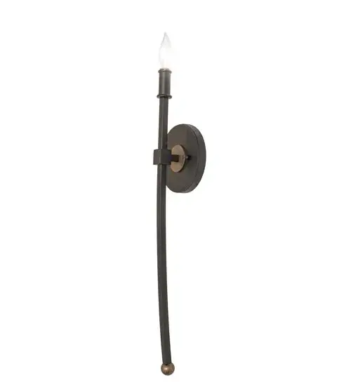 A sleek wall sconce... Verheven features an Edison-style lamp and is enhanced with hardware in Textured Black, as well as a ballpoint finial and backplate accent featuring a luxurious Brushed Gold finish. This ADA-compliant wall luminaire is ideal for use in hallways, dining areas, and living spaces in residential and hospitality settings. This fixture also pairs handsomely with an Amber Mica shade, as shown on model 280377. The Verheven Wall Sconce is included in our American-made, American-designed, handcrafted Transitional Lighting Collection and manufactured in Yorkville, New York. UL and cUL listed for dry and damp locations. Collection: Verheven Finish: Textured Black & Brushed Gold Width: 5.00" Height: 22.00" Length: 3.00" Weight: 3.00 lb Number of Bulbs: 1 Maximum Wattage: 40.00 W Bulb Type: BA9 Bulb Base: E12 Material: Steel Country of Origin: USA Safety Rating: Damp - alternate view