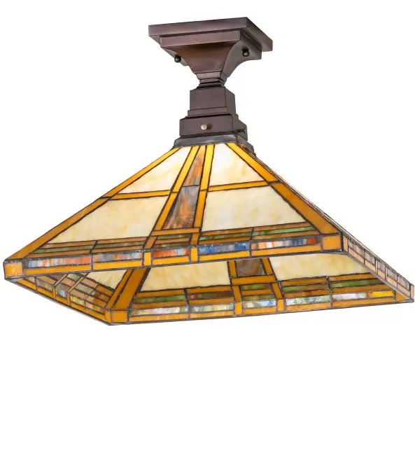 Every Meyda Tiffany item is a unique handcrafted work of art. Natural variations in the wide array of materials that we use to create each Meyda product make every item a masterpiece of its own. Photographs are a general representation of the product. Colors and designs will vary. Collection: Prairie Straw Finish: Mahogany Bronze Glass: Stained Glass Width: 24.00" Height: 13.50" Length: 17.00" Weight: 7.00 lb Number of Bulbs: 1 Maximum Wattage: 60.00 W Bulb Type: A19 Bulb Base: E26 Material: Steel Country of Origin: CHINA Safety Rating: Damp