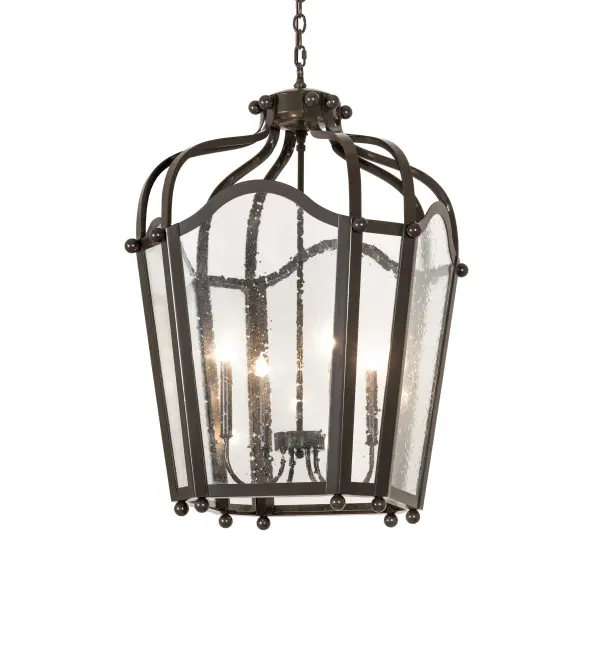 The ever-popular Citadel brings home unsurpassed quality and appeal using a blend of old-world craftsmanship and 21st-century technology. Evoking a dramatic effect; ambient light is diffused through Clear Seeded Glass; revealing four complementary faux candlelights; enhanced with an appealing design and a frame featured in a Timeless Bronze finish. The overall height of this pendant ranges from 41 to 87 inches; as the chain length can be easily adjusted on location to accommodate your specific application needs. Ideal for placement in foyers; ballrooms; and lobbies in residential; hospitality; and commercial spaces. The Citadel 4 Light Pendant is featured in our American-made; American-designed; handmade Transitional Lighting Collection and is manufactured in Yorkville; New York. UL and cUL listed for dry and damp locations.