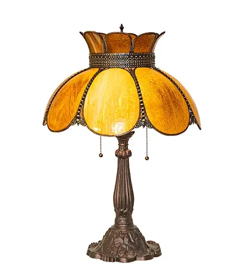 Every Meyda Tiffany item is a unique handcrafted work of art. Natural variations in the wide array of materials that we use to create each Meyda product make every item a masterpiece of its own. Photographs are a general representation of the product. Colors and designs will vary. Collection: Annabelle Finish: Craftsman Brown Highlighted Mahogany Bronze Glass: Honey Granite Glass Width: 18.00" Height: 27.00" Length: 18.00" Weight: 11.00 lb Number of Bulbs: 2 Maximum Wattage: 60.00 W Bulb Type: A19 Bulb Base: E26 Material: Zinc Country of Origin: USA Safety Rating: Dry - alternate view