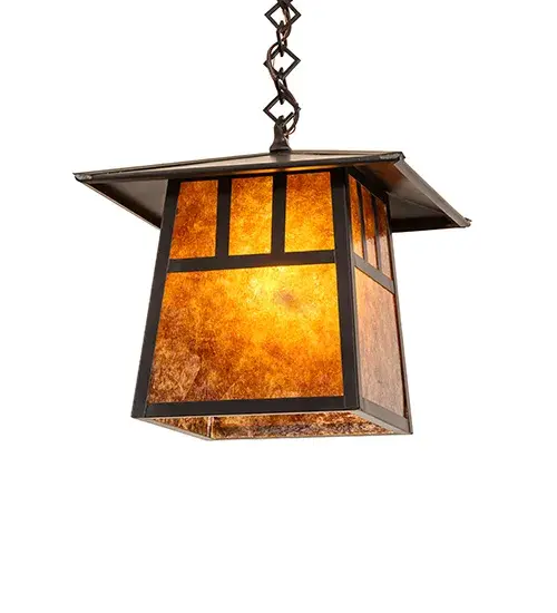 This ceiling pendant makes a stunning Craftsman-style statement; captured in a dramatic profile and featuring a unique Cross Mission design. The fixture can be mounted above tables and islands while providing beautiful ambient lighting in timber homes; modern farmhouses; and other spaces. The Amber Mica diffuser is enhanced with a frame and hardware finished in Craftsman Brown. The mica is only suitable for well-protected exterior locations such as covered porches; gazebos; and porticos. Other lens materials; such as glass and Idalight; are more suitable for places that are constantly exposed to wind and other elements. The overall height ranges from 14 to 51 inches; as the chain can be easily adjusted on location. The Stillwater Double Bar Mission Pendant is part of our American-made; American-designed; handcrafted Craftsman Signature Series; manufactured in Yorkville; New York. The fixture is UL and cUL listed for use in dry; damp; and wet locations. Our Build Your Own Craftsman Signature Series features unlimited combinations of styles. The collection is called Build Your Own because it is fully configurable and customizable from size and design to finish and lens color. Marine-grade; solid brass; or copper raw materials are utilized to ensure items from the Craftsman Signature Series of outdoor and indoor lighting will stand the test of time; as these premium metals are impervious to most types of oxidation. Hand-applied Patina finishes on brass and copper are sealed with a clear varnish and; over time; may require gentle maintenance; such as wax; to delay or reverse the natural living finish attributes indicative of this finishing process. Patina finishes on brass and copper provide strong resistance to fading from sun exposure; will not chip or crack; and will not rust like a steel-framed item in the same conditions. Mica is less durable in outdoor locations but may be appropriate for mildly exposed areas. Choose from many style options or send us your concept today! Call today to learn how to use the configuration tool available on our website to instantly generate an item number. - alternate view