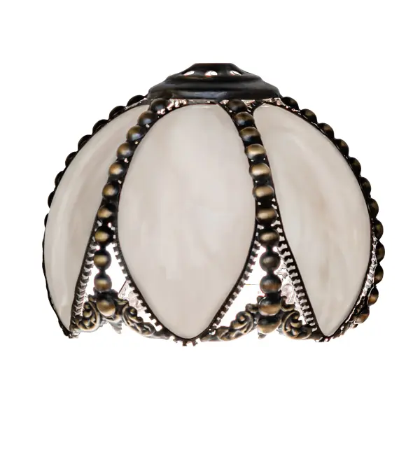 This lovely floral-styled shade features Highlighted Craftsman Brown-finished Brass wrapped panels of Kiln-formed Slate Gray Art Glass. This shade pairs well with a base to create a mini lamp or with hardware to build a mini pendant, chandelier, flush mount, or wall sconce. The Petal Bud Shade is included in our American-made, American-designed, handcrafted Quality Bent Glass Collection, which is manufactured in Yorkville, New York. Each shade is a unique work of art, featuring color variations derived from the natural ingredients inherent in the glass. The Quality Bent Glass division of Meyda Lighting has been in the making for over 100 years. Today, we continue to create timeless masterpieces using tools and methods that date back to the days when we supplied Tiffany Studios. Bent glass colors and metal finishes are customizable, as each fixture is handcrafted to order. Collection: Petal Bud Finish: Highlighted Craftsman Brown Glass: Slate Gray Opal Glass Width: 7.00" Height: 5.00" Length: 7.00" Weight: 1.00 lb Country of Origin: USA