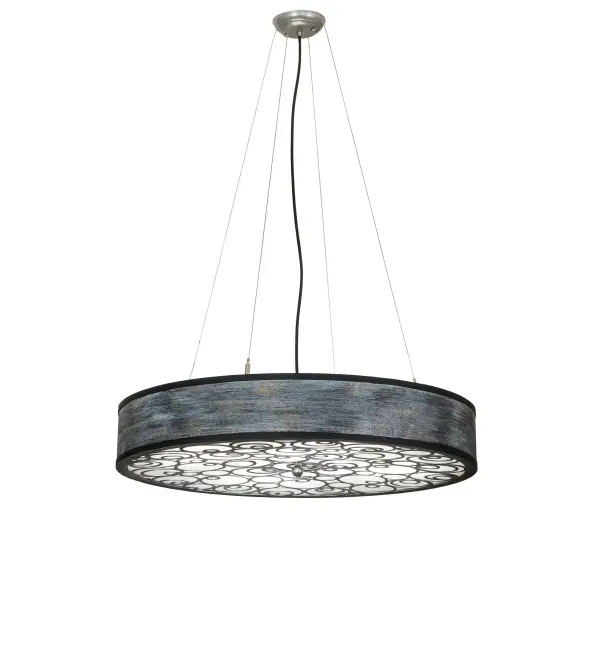 This pendant features a Weather Wicker finished perimeter and a Clear Frosted bottom with a dramatic spiral design. Hardware is finished in Black. The cord adjusts from 10 to 80 inches on location. Included in our American-made; American-designed; handcrafted Transitional Lighting Collection and manufactured in Yorkville; New York. UL and cUL listed for dry and damp locations.