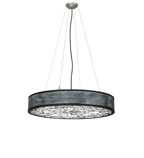 This pendant features a Weather Wicker finished perimeter and a Clear Frosted bottom with a dramatic spiral design. Hardware is finished in Black. The cord adjusts from 10 to 80 inches on location. Included in our American-made; American-designed; handcrafted Transitional Lighting Collection and manufactured in Yorkville; New York. UL and cUL listed for dry and damp locations. - alternate view