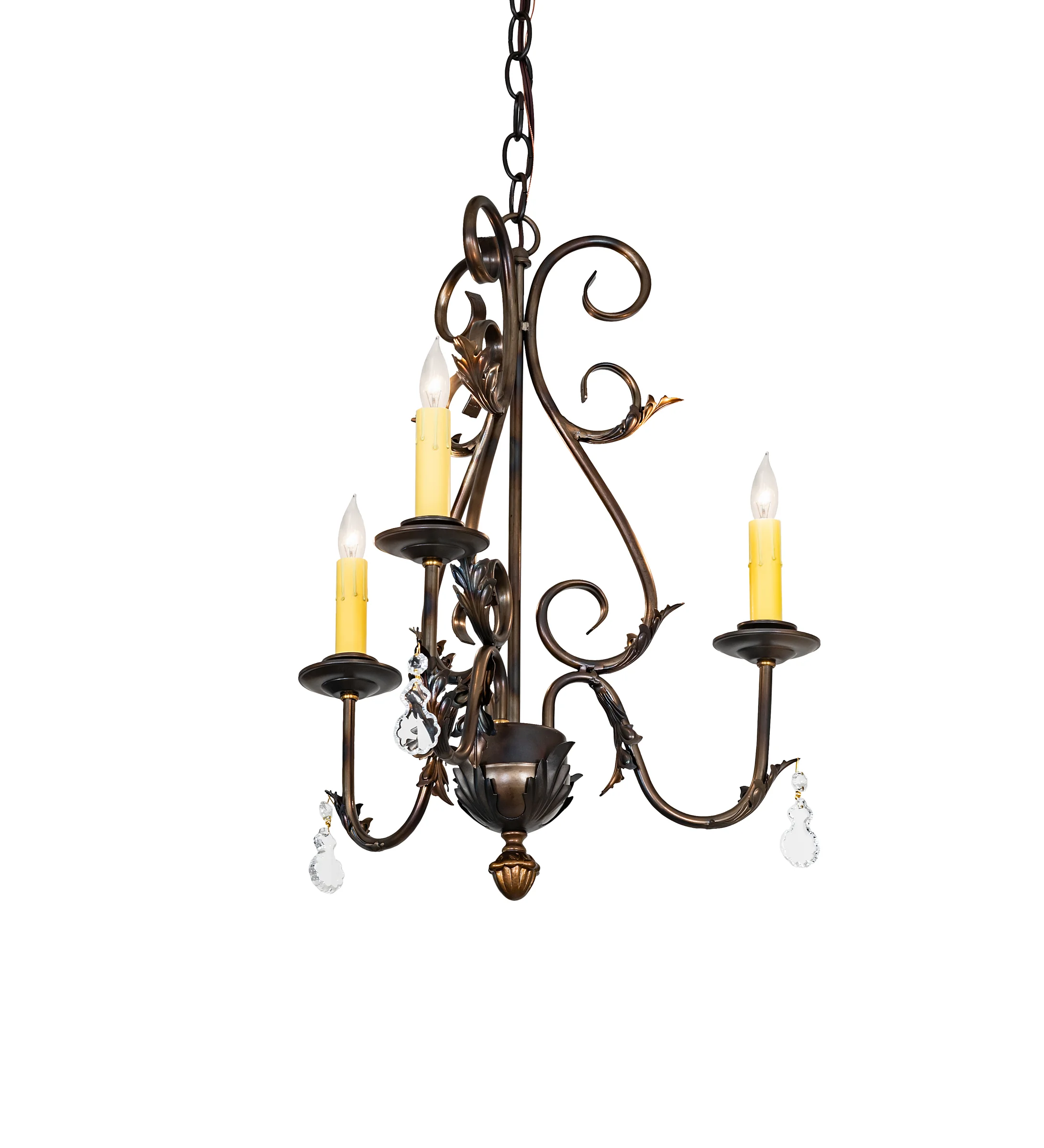 French Elegance Three Light Chandelier in Light Burnished Antique Copper