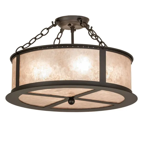 Evocative of the Arts and Crafts Movement; this handsome ceiling fixture adds warmth and authentic appeal to interior spaces; creating a visually pleasing experience with welcoming ambient light. A Stunning Silver Mica shade; enhanced with a matching bottom diffuser; is complemented by an Oil-Rubbed Bronze finished frame and hardware. Ideal for illuminating various rooms in homes; hotels; restaurants; and other commercial spaces. The Craftsman Prime Semi-Flushmount is featured in our American-made; American-designed; handcrafted Arts & Crafts Lighting Collection and is manufactured in Yorkville; New York. UL and cUL listed for dry and damp locations.
